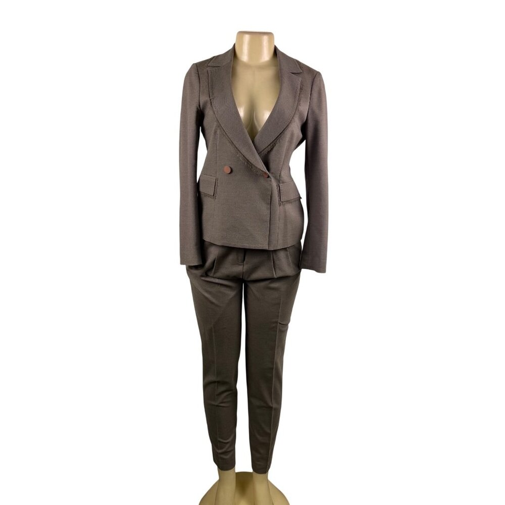 Rebecca Taylor Womens Grey Wool & Cotton Blazer And Pants Set Suit Sz 4